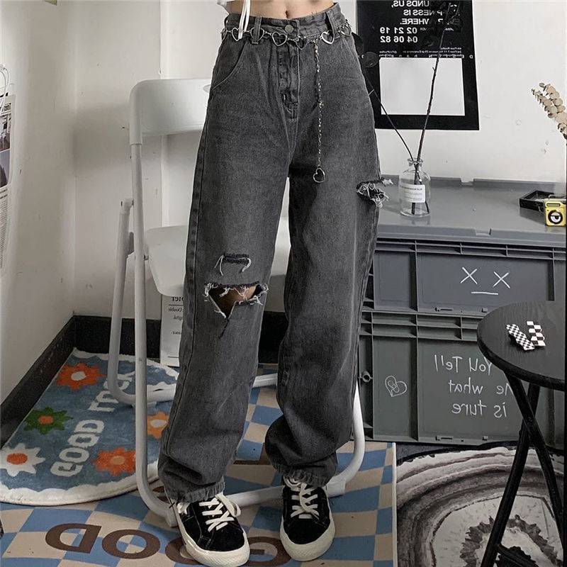 High Street Retro Loose Thin High Waist Straight Wide Legs