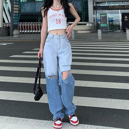 Fashionable All-match Gradient Ripped Jeans