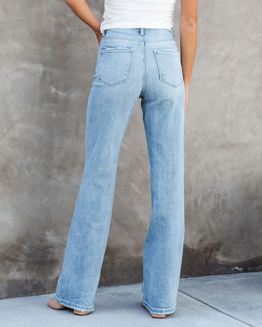 Washed Fashionable All-match Mid-waist Denim Straight-leg Trousers