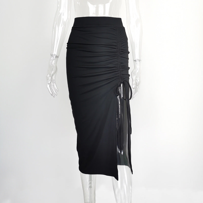 High Waist Slit Pleated Skirt