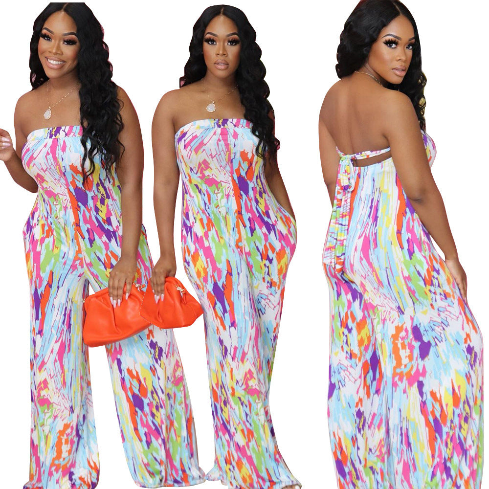 Loose Casual Fashion Printed Tube Top Jumpsuit