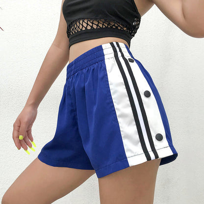 Wide leg shorts female summer hot thin section four-button buckle split casual sports hot pants