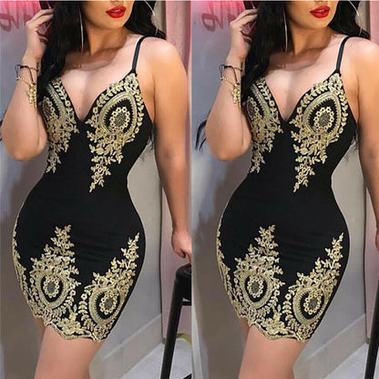 V-neck sexy dress with lace straps