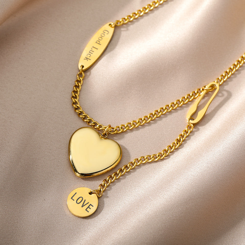 Fashion Jewelry Sweet Love Pendant Necklace Temperament Double-layer Simple Design Clavicle Chain