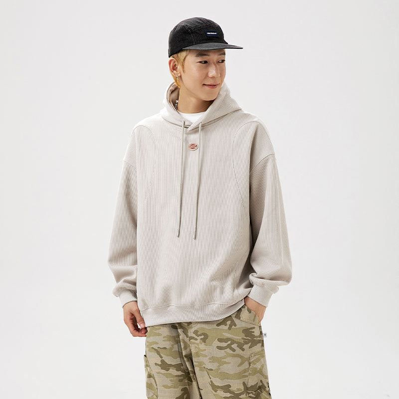 Embroidery Solid Color Patchwork Hoodie Men