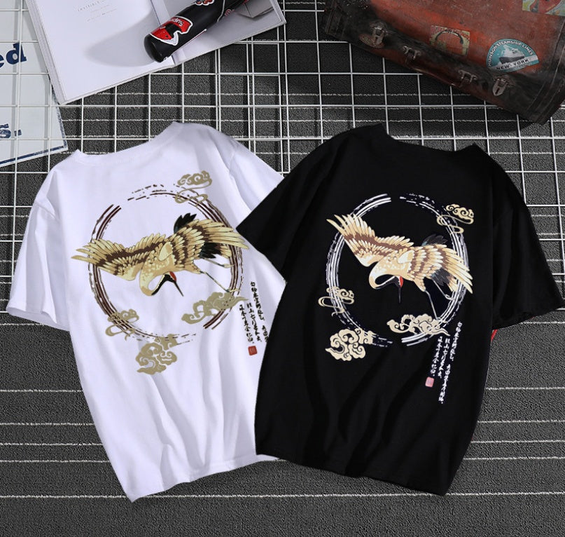 Hip hop street chinese style crane short sleeve