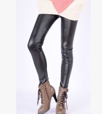 Hot spring and autumn new imitation leather pants stretch Slim leggings slim ladies feet pants