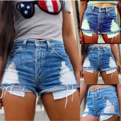 Hole pocket denim hot pants shorts