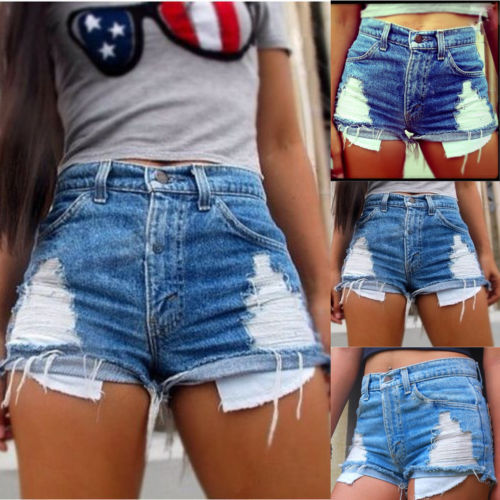 Hole pocket denim hot pants shorts