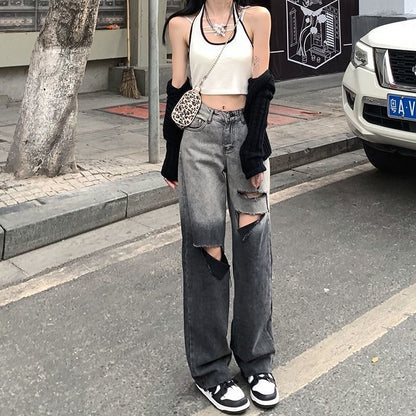 Fashionable All-match Gradient Ripped Jeans