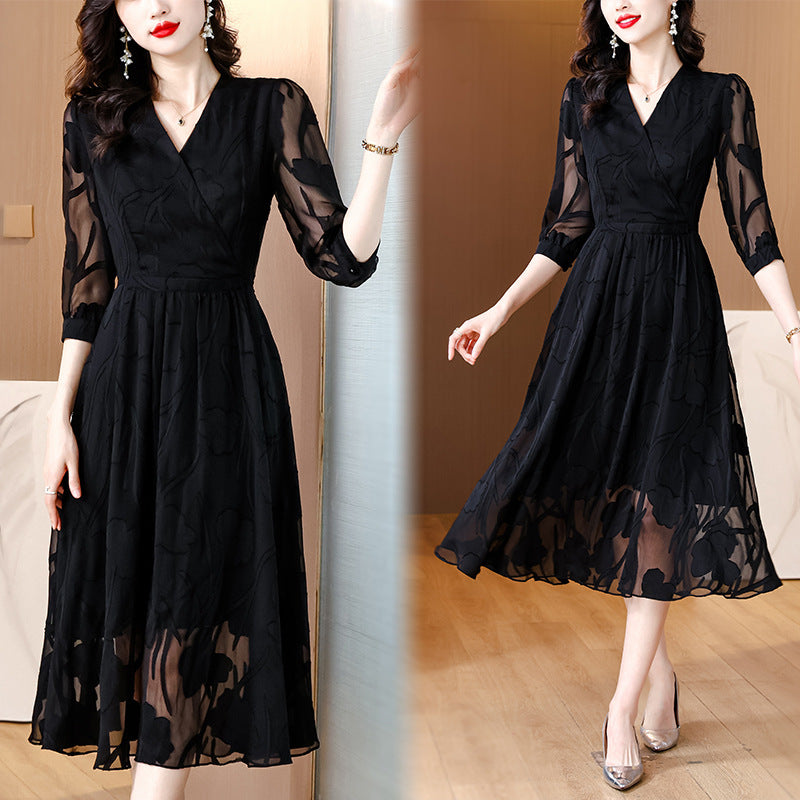 Fashion Chiffon High-grade Black Dress Women