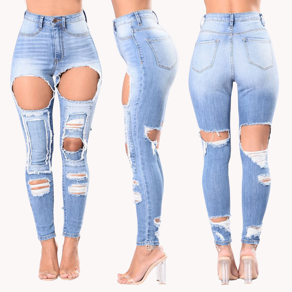 Jeans ripped explosions women's trousers