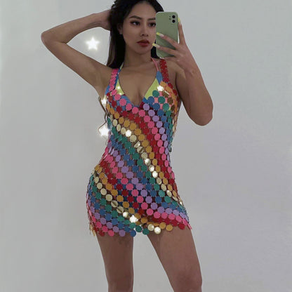 Body Chain Colorblock Hand-knitted Nightclub Skirt