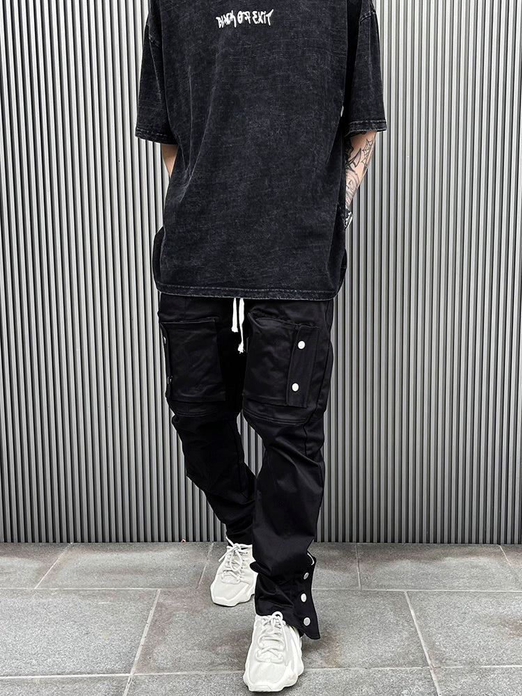 Breasted Slit Drawstring Cargo Pants