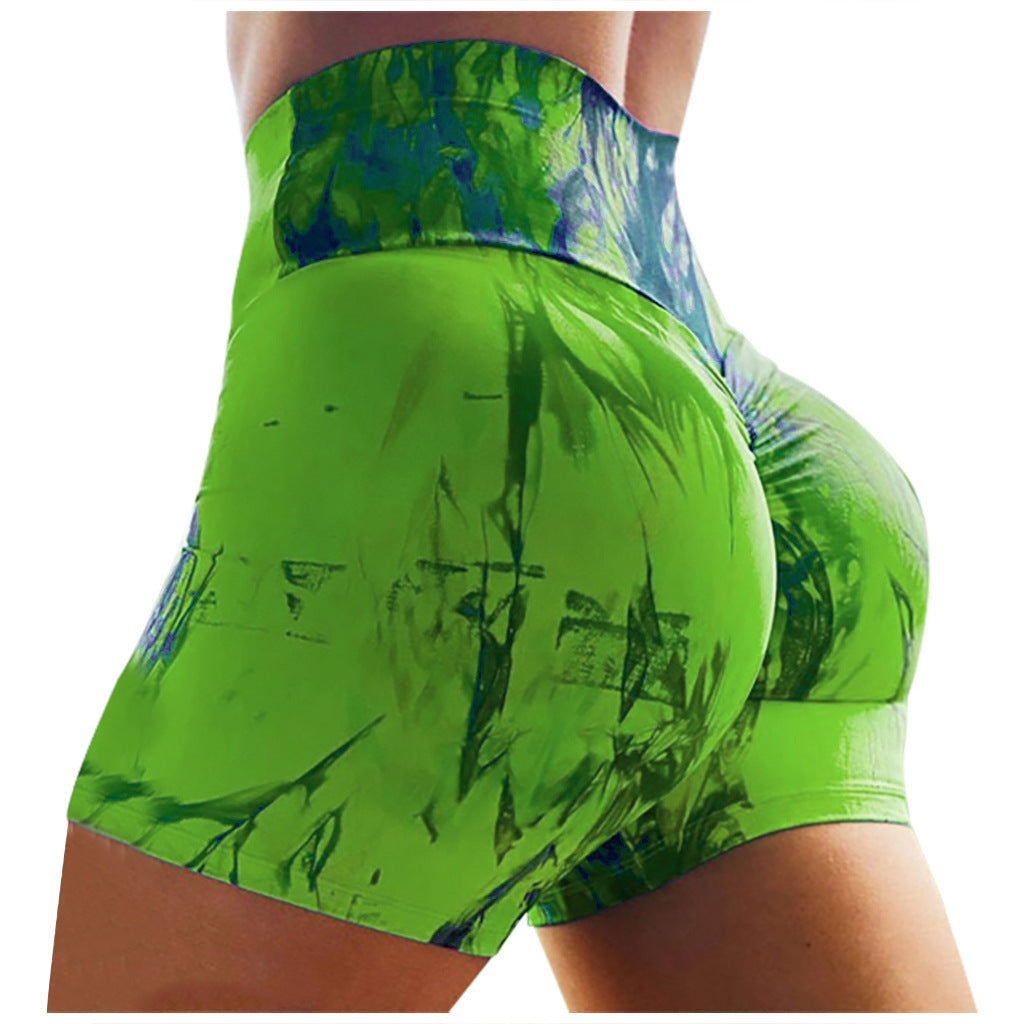 Ladies Tie Dye Printed Shorts Hip-Up Yoga Pants