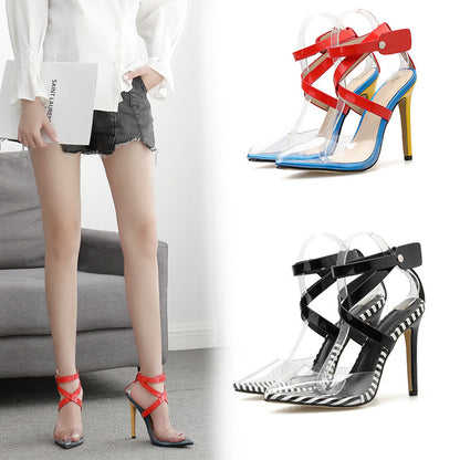 Colorblock pointed high heel sandals