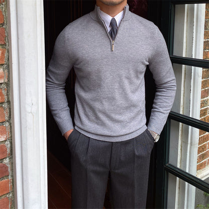 Men's Stand-up Collar Zipper Knit Long-sleeved Sweater