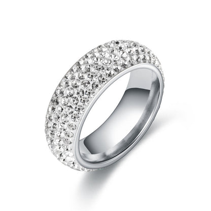 Titanium Steel Ring Female Five Rows Clay Full Diamond Ring