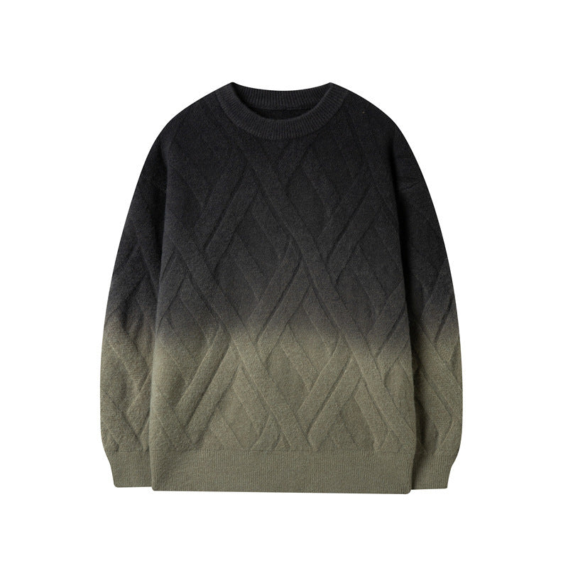 Men's Casual Retro Crew Neck Rhombus Tie-dyed Sweater