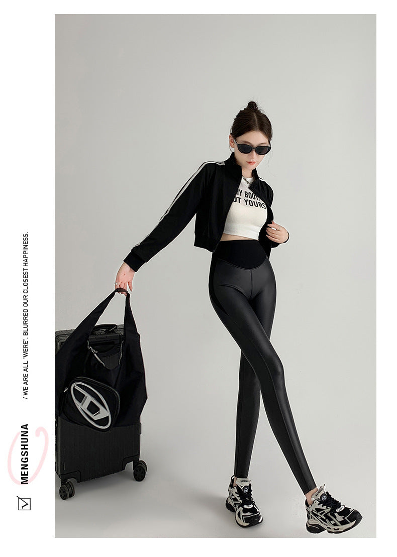 New Autumn And Winter Stretch Tight Leather Pants Pu Matte Thin Velvet Weight Loss Pants Leggings