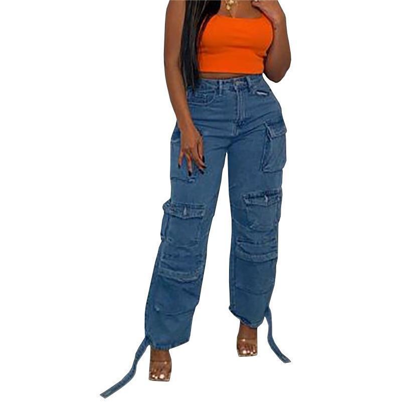 Fashion Multi-pocket Jeans Washed Overalls