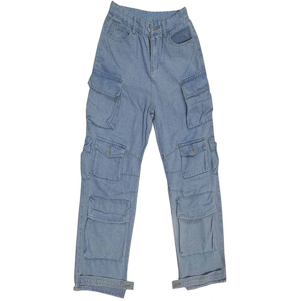 Fashion Multi-pocket Jeans Washed Overalls