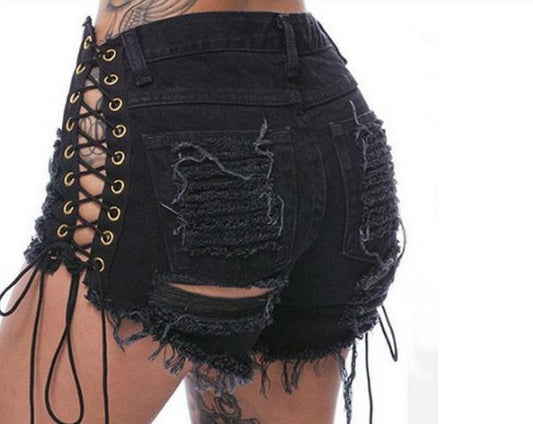 Graveyard Ripped Lace Up Shorts