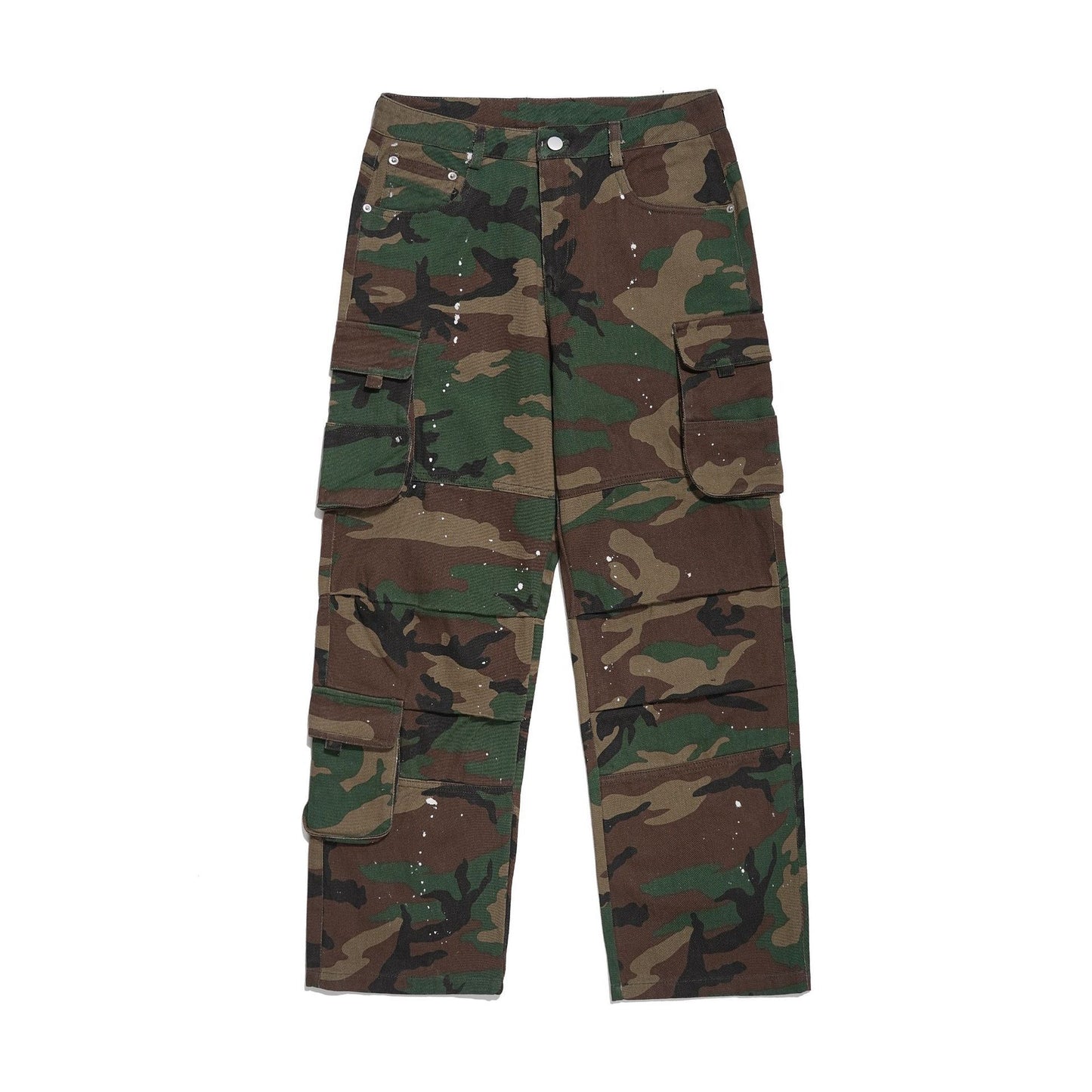 Camouflage High Waist Loose Straight Retro Workwear Casual Pants