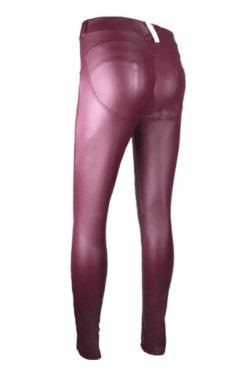 Peach Hip Color High Elastic Leather Pants