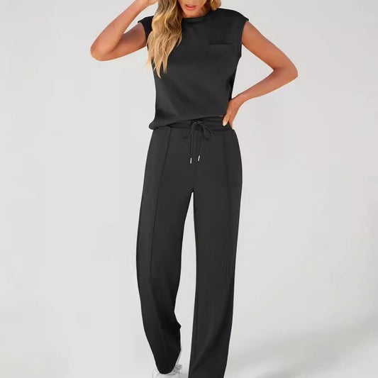 Autumn And Winter New Sleeveless Casual High Elastic Loose Two-piece Suit Women