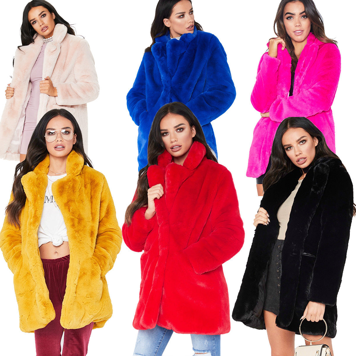 Women Long Sleeve Warm Thick Wave Jackets Plus Size Coat Winter Black Yellow Rose Red Fur Coats Autumn