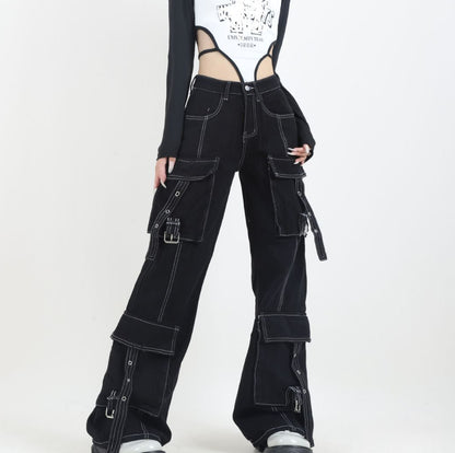 Multi Pocket Loose Straight Casual Pants