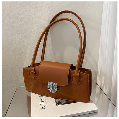 Solid Color Shoulder Contrast Color Western Style Lock Small Square Bag