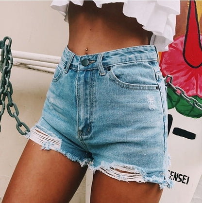 Retro ins hot classic ripped denim shorts