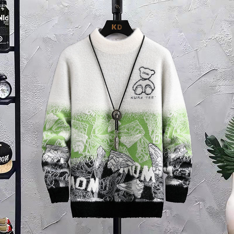 Fashion Patchwork Hip Hop Crew Neck Sweater Mens