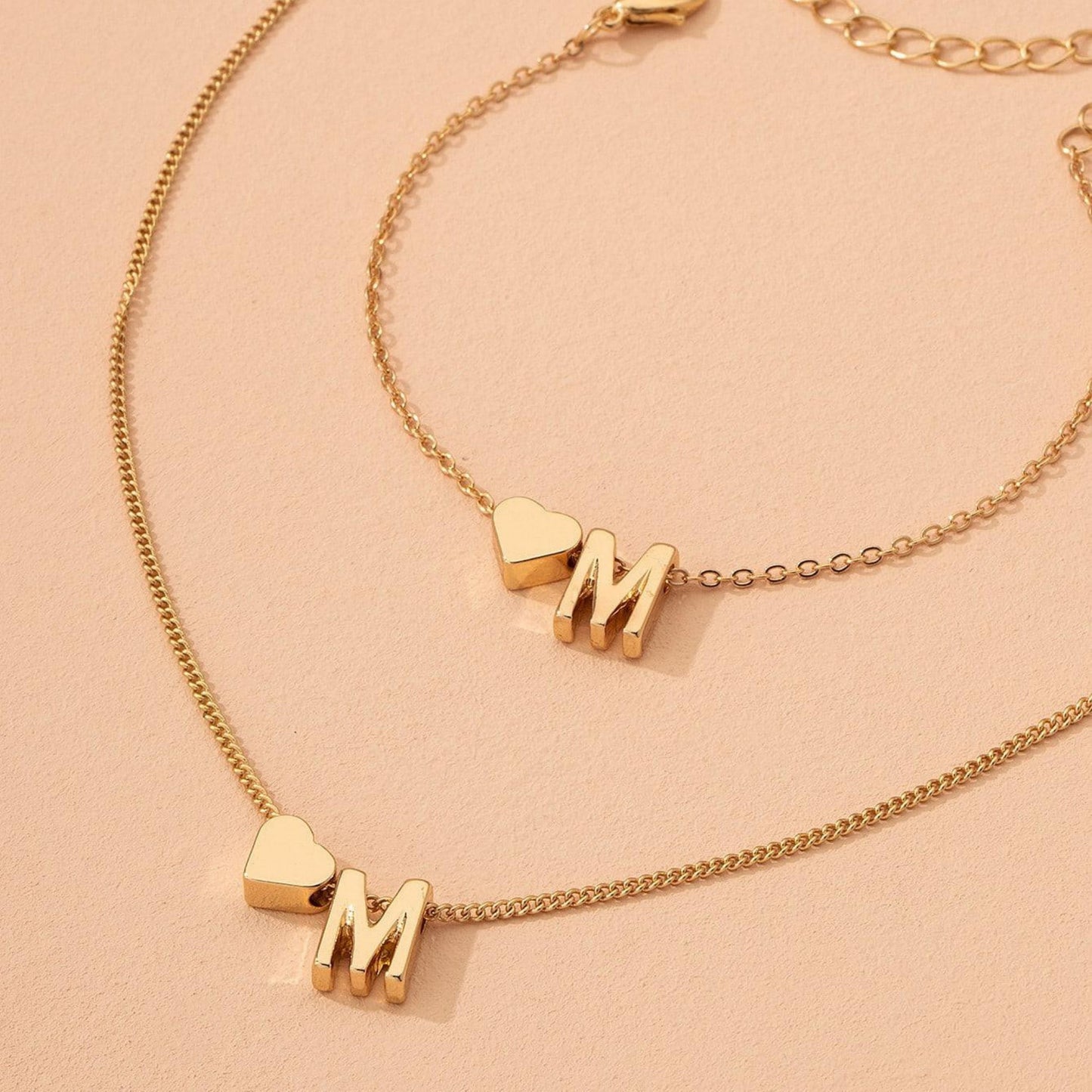 Minimalist Style Heart-shaped Letter Necklace Bracelet