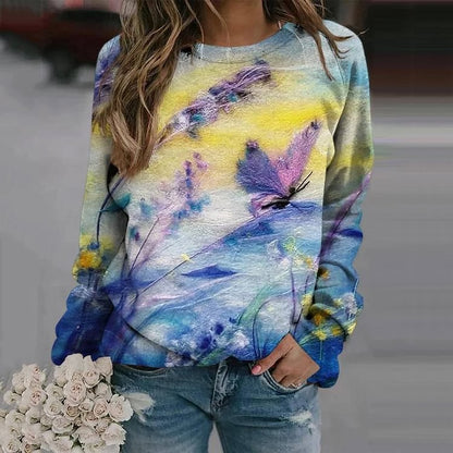 Cute Cat Creative Printing Women's Long Sleeve Crew Neck Sweater