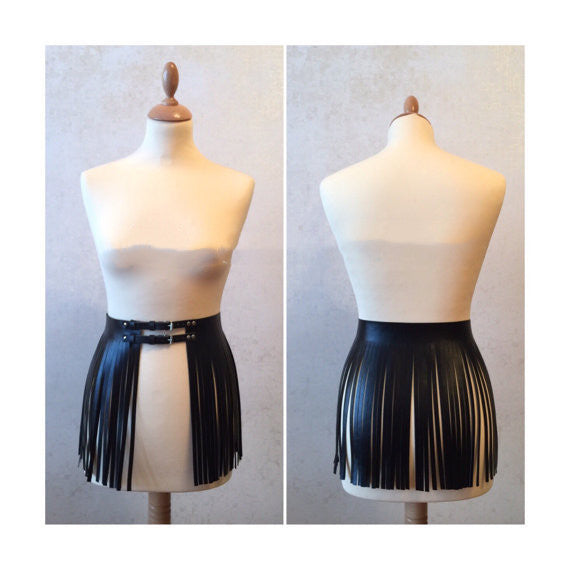 Leather Trimmed Short Double Belt Skirt