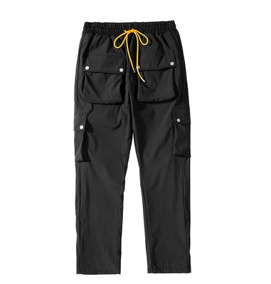 High Street Multi-pocket Casual Trousers For Men And Women Side Breasted Drawstring Cargo Pants Harajuku Solid Loose Pants