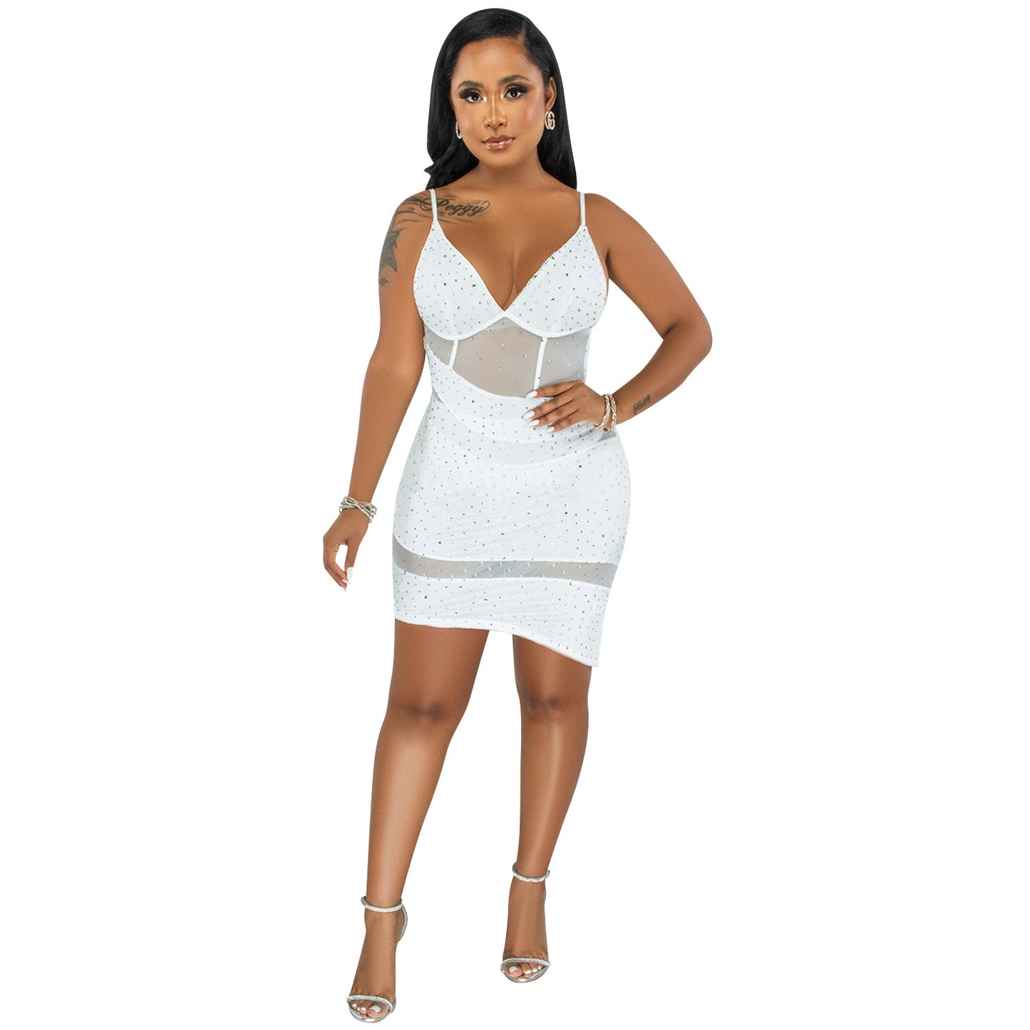 Perspective Nightclub Hot Diamond Sling Irregular Dress