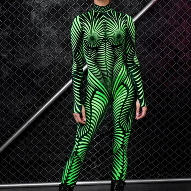 Fluorescent Skeleton Digital Printing Jumpsuit