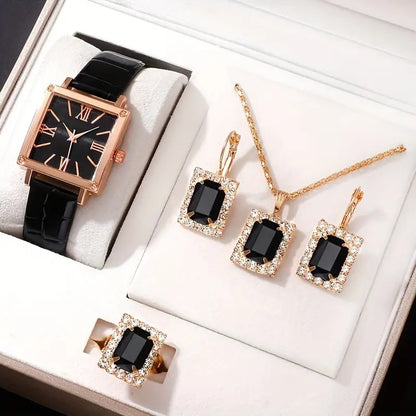 Square Belt Watch Gem Bracelet Suit