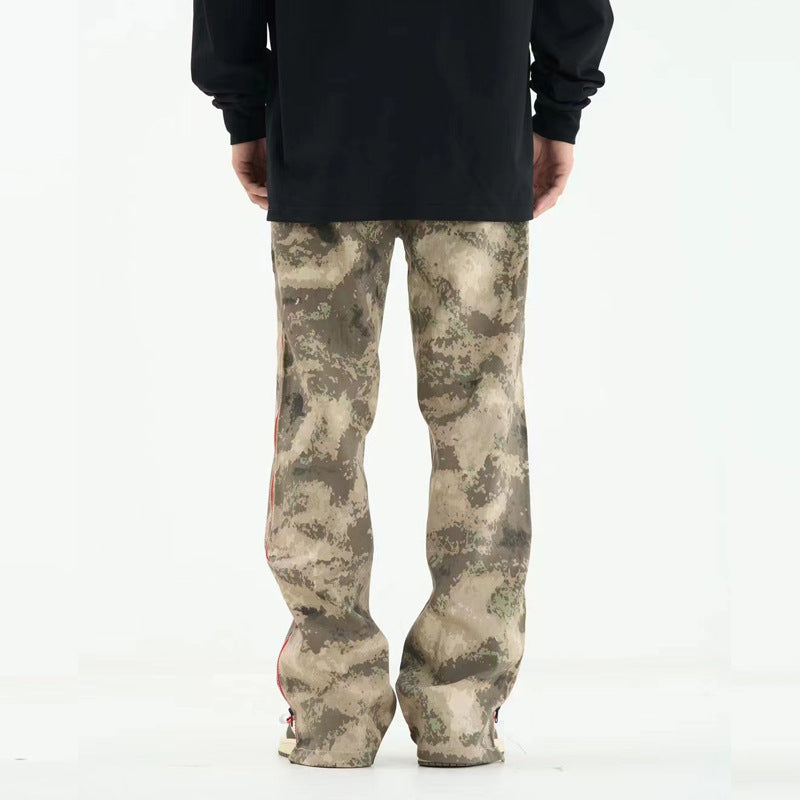 Camouflage High Waist Loose Straight Retro Workwear Casual Pants