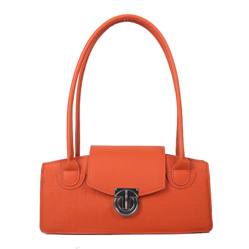 Solid Color Shoulder Contrast Color Western Style Lock Small Square Bag