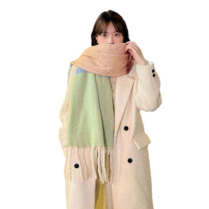 Soft And Thickened Mohair Scarf Women's Color Matching Scarf