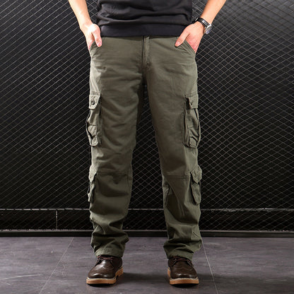 Middle-aged Straight Leg Multi-pocket Cargo Trousers