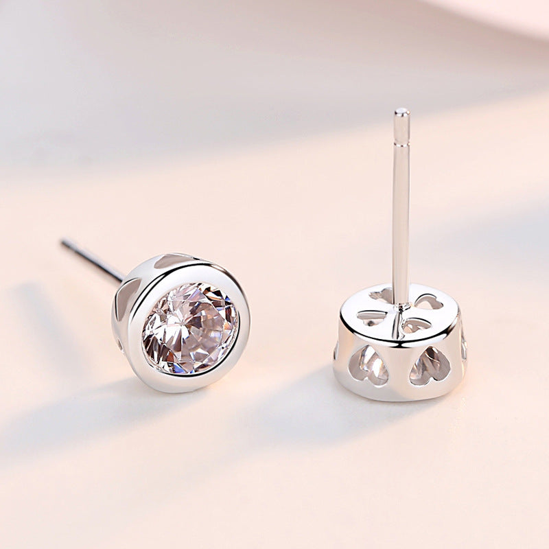 Sterling Silver Round Single Diamond Zircon Earrings