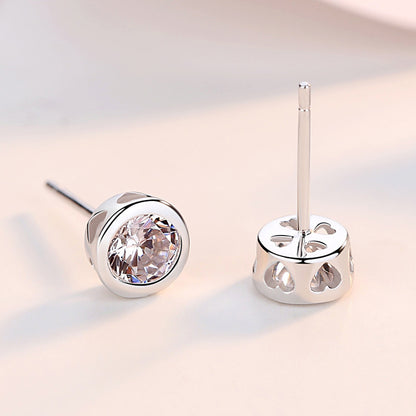 Sterling Silver Round Single Diamond Zircon Earrings