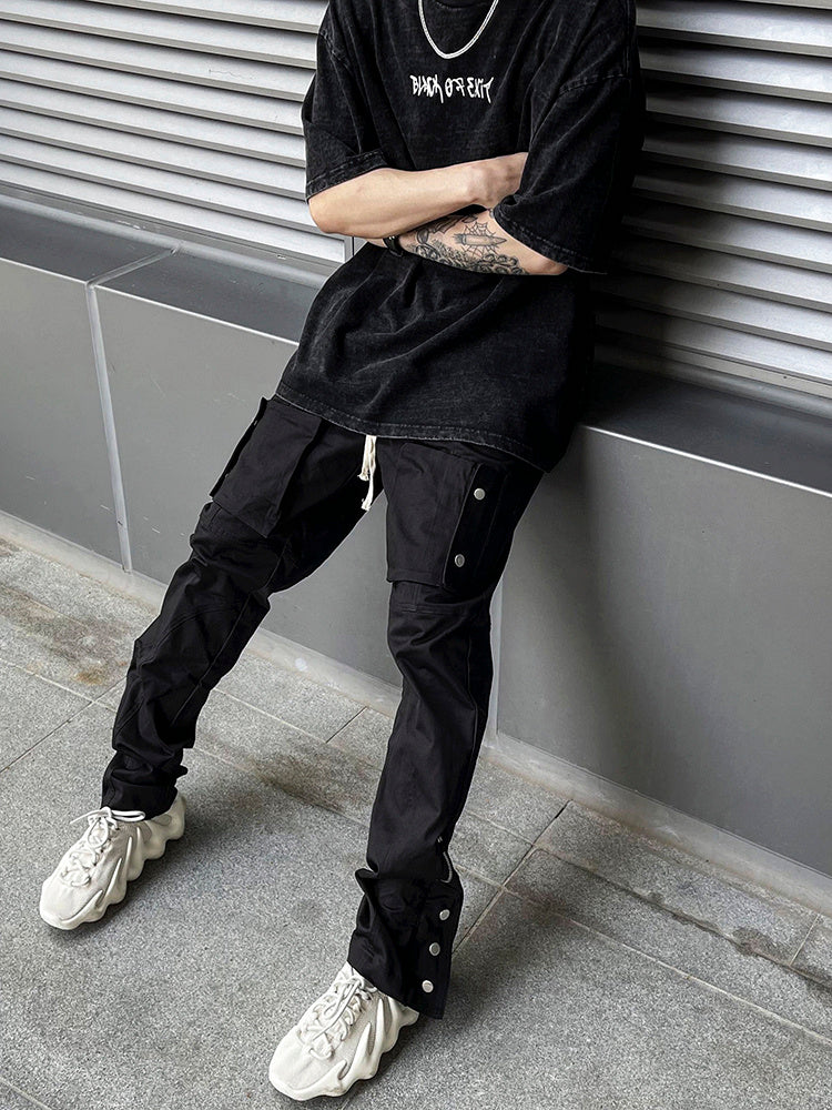 Breasted Slit Drawstring Cargo Pants