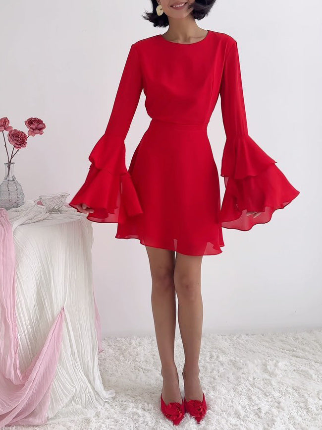 Ruffled Sleeve Backless Mini Dress